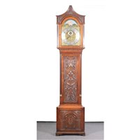 Lot 216 - Oak longcase clock, arched pediment, the hood...