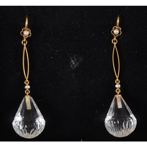 Lot 60 - A pair of crystal drop earrings, the pear...