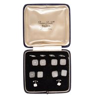 Lot 88 - A cased set of dress studs, the 9 carat white...