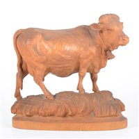 Lot 127 - Swiss carved wood model of a cow, in the...