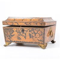 Lot 128 - Regency pen work sarcophagus shape work box,...