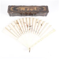 Lot 131 - A Cantonese carved ivory and embroidered silk...