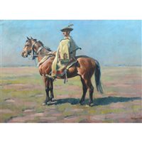 Lot 252 - Janos Viski, Hungarian Horsemen, signed, oil...