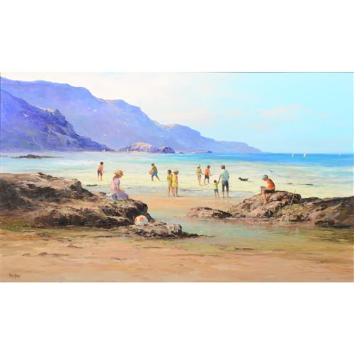 Lot 266 - Allan Nelson, Fun in the Sand, signed, oil on...