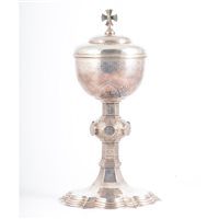 Lot 353 - A Victorian Gothic Revival white metal chalice...