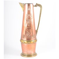 Lot 390 - A Secessionist copper and brass water jug,...