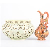 Lot 393 - Zsolnay Pecs, a pottery ewer and reticulated...