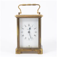 Lot 117 - French brass cased carriage clock, white...