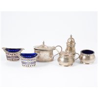 Lot 391 - Thee-piece silver condiment set, by Adie...