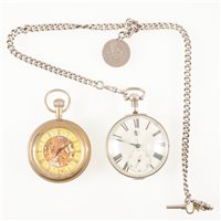 Lot 340 - A silver open face pocket watch, 45mm cream...