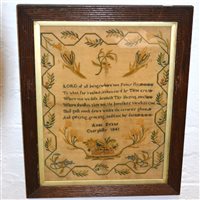 Lot 147 - Victorian needlework sampler, by Anne Evans,...