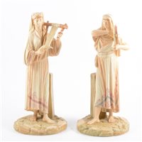 Lot 14 - Pair of Hadley Worcester blush ivory figures,...