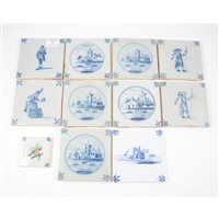 Lot 68 - Ten assorted Delft ware tiles, painted with...