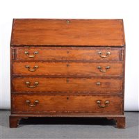 Lot 438 - Large George III mahogany bureau, fall front...