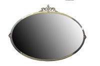 Lot 430 - Oval wall mirror, bevelled plate, metal frame,...