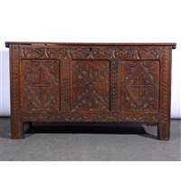 Lot 408 - Joined oak coffer, 17th Century and later, top...