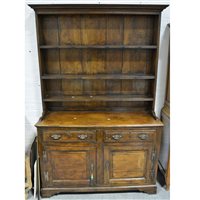 Lot 439 - Joined oak dresser, cavetto moulded cornice,...