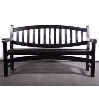 Lot 455 - Black painted slatted teak garden bench, ...