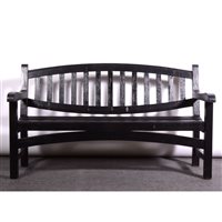 Lot 456 - Black painted slatted teak garden bench, ...