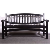 Lot 454 - Black painted slatted teak garden bench, ...