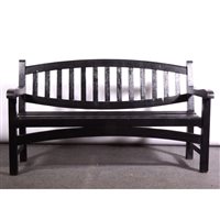 Lot 518 - Black painted slatted teak garden bench, ...