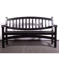 Lot 519 - Black painted slatted teak garden bench, ...