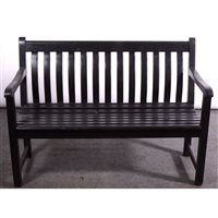 Lot 520 - Pair of black painted garden benches.