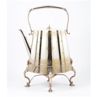 Lot 150 - Edwardian silver-plated spirit kettle on...