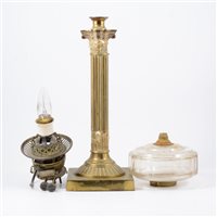Lot 165 - Victorian brass oil lamp - converted to...