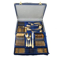 Lot 209 - Canteen of gold-plated cutlery in a blue...