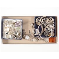 Lot 319 - Sixteen modern silver rings, five pairs of...