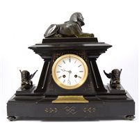 Lot 210 - French black slate presentation mantel clock,...