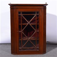 Lot 443 - Mahogany hanging corner display cabinet.