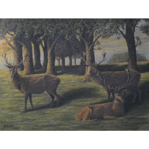Lot 266 - W Bland, Stags in parkland, ...
