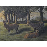 Lot 266 - W Bland, Stags in parkland, ...