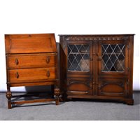 Lot 507 - Oak bureau, fall front enclosing a part fitted...