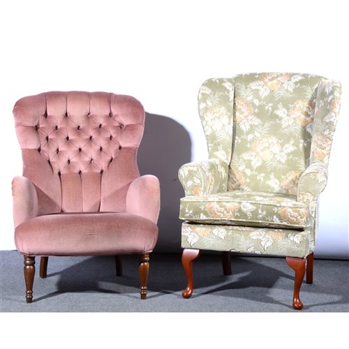 Lot 446 - Modern wing back easy chair, patterned