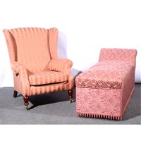 Lot 456 - Traditional easy chair, upholstered in striped...