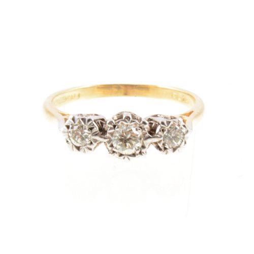 Lot 200 - A diamond three stone ring, the brilliant cut...