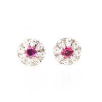 Lot 285 - A pair of ruby and diamond earstuds, a...