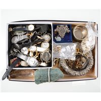 Lot 354 - A box of costume jewellery etc, a...