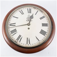 Lot 149 - Mahogany case wall clock, circular painted...