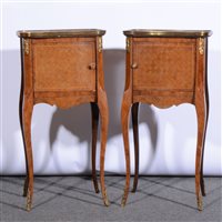 Lot 450 - Pair French parquetry night stands