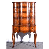 Lot 495 - Reproduction walnut bowfront chest on stand, ...