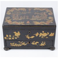 Lot 128 - China Trade lacquered work box, oblong shape,...