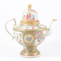 Lot 43 - Canton porcelain pedestal teapot, tall domed...