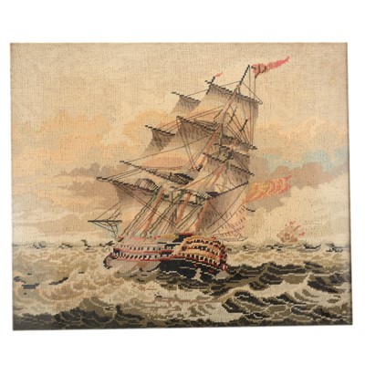 Lot 144 - A Berlin woolwork picture War Ship.