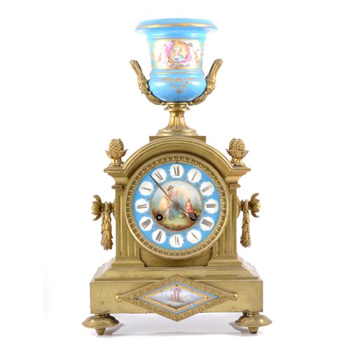 Lot 207 - French mantel clock, ormolu case with blue...
