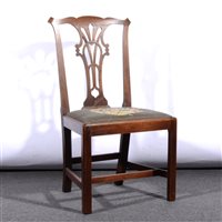 Lot 457 - Late Georgian mahogany elbow chair, trellis...