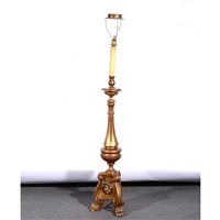 Lot 406 - Continental giltwood tall candlestick, adapted. to a standard lamp.